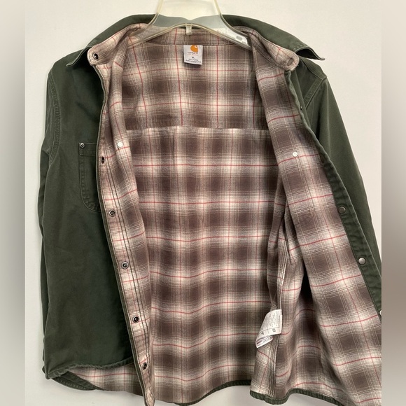 Carhartt Jackets & Blazers - Carhartt Canvas Shirt Jacket Womens Extra Large Green Moss Flannel Lined